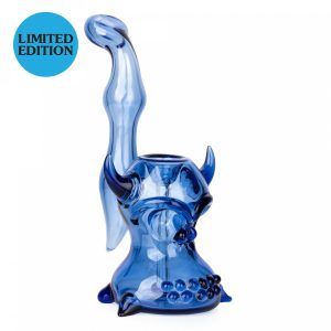 Red Eye Glass 7.5" Demon Skull Bubbler- Sapphire Blue